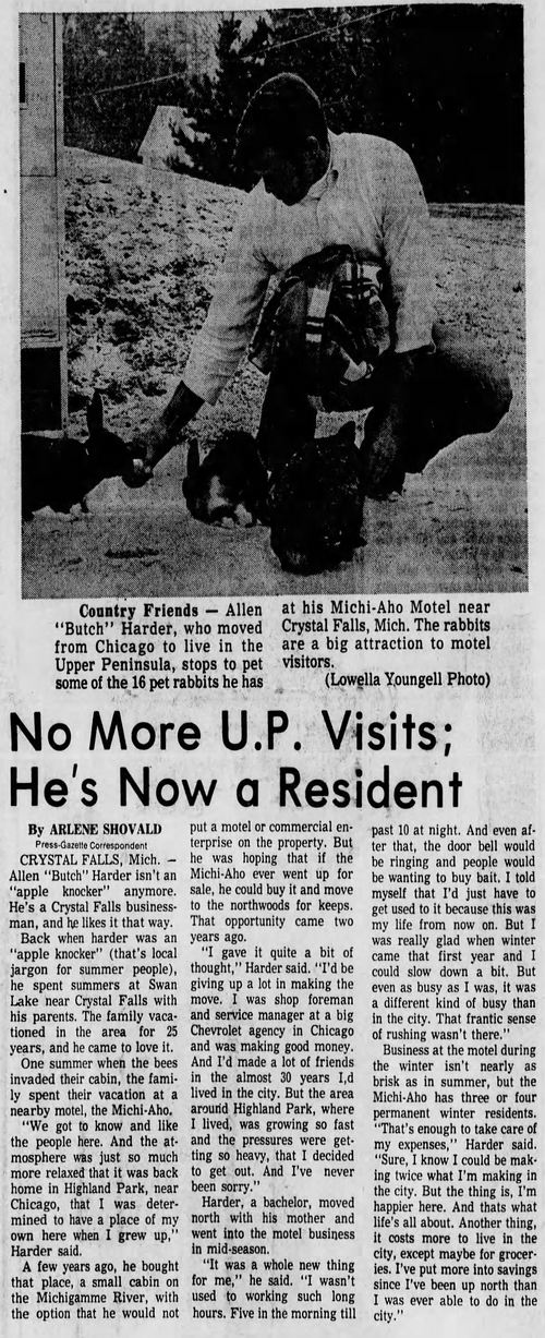 Michi-Aho Resort & Bait Shop - Nov 25 1973 Article On Motel